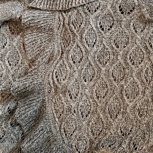 Karen Scott Petite XL Ruffle Cardigan Sweater Beige Marled Knit Cozy Open Front - Picture 5 of 13